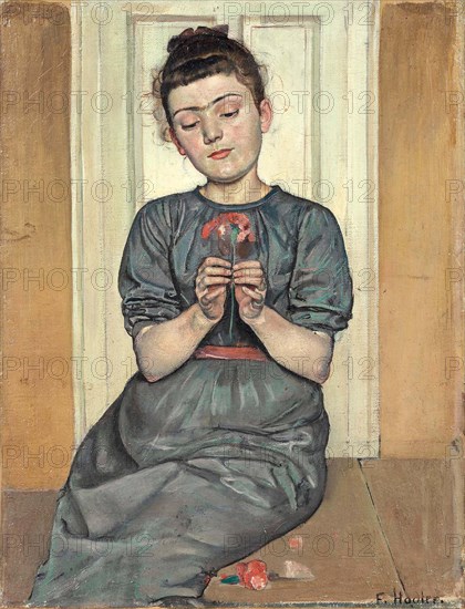 Girl arranging flowers (Girl with carnation), c. 1886. Artist: Hodler, Ferdinand (1853-1918)