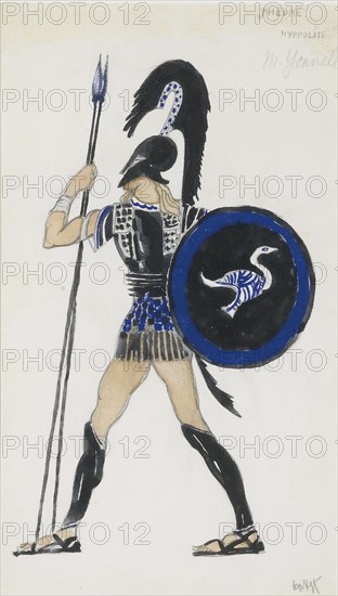 Hippolyte. Costume design for the Ballet Phèdre, ca 1923. Artist: Bakst, Léon (1866-1924)