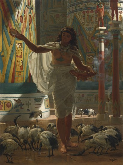 Feeding the Sacred Ibis in the Halls of Karnak, 1871. Artist: Poynter, Edward John (1836-1919)