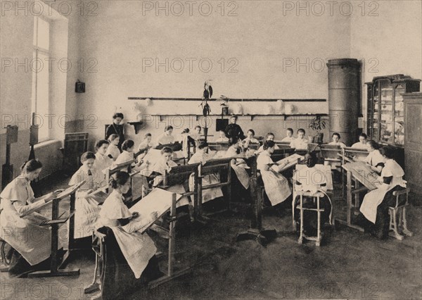 Pupils of the Smolny Institute for Noble Maidens at a painting lesson, 1889. Artist: Anonymous