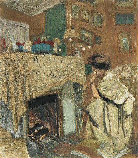 Madame Hessel by the fireplace, 1917-1918. Artist: Vuillard, Édouard (1868-1940)