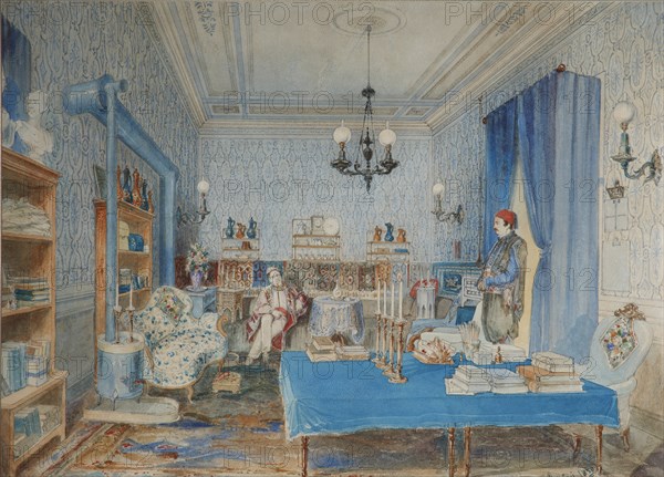 Prince Pavel Petrovich Vyazemsky in his study in Constantinople, 1850. Artist: Preziosi, Amedeo (1816-1882)