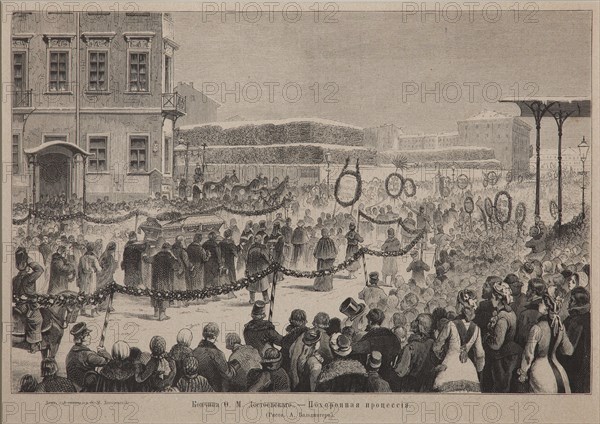 Funeral procession of the author Fyodor M. Dostoevsky on February 12, 1881, 1881. Artist: Baldinger, Arnold Karl (1850-1911)