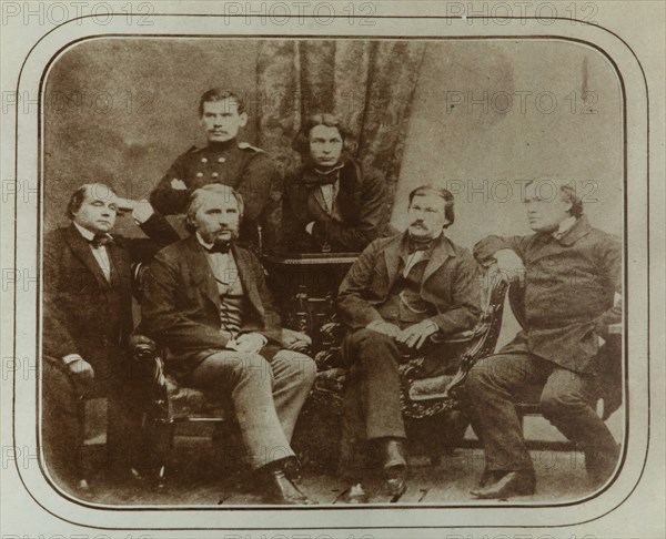 Sovremennik: Ivan Goncharov, Ivan Turgenev, Leo Tolstoy, Dmitri Grigorovich, Alexander Druzhinin and Artist: Levitsky, Sergei Lvovich (1819-1898)