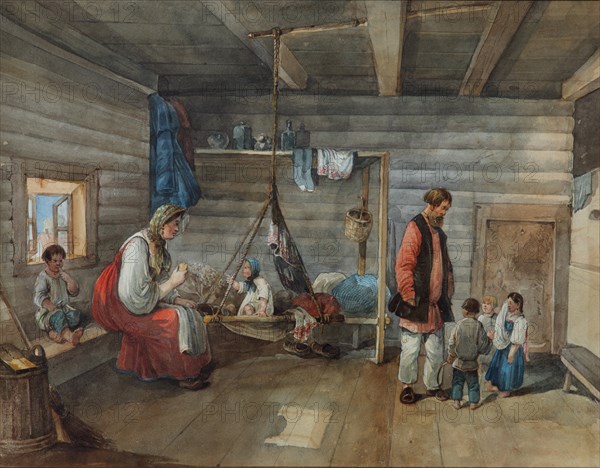 In a village house, 1841. Artist: Kolmann, Karl Ivanovich (1786-1846)