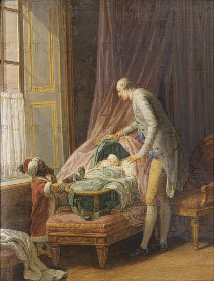 Louis Philippe Joseph d'Orléans (1747-1793), at the Cradle, 1774. Artist: Lépicié, Nicolas Bernard (1735-1784)