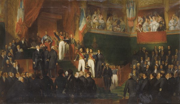 Louis-Philippe I is sworn in as king before the Chamber of Deputies, 9th August 1830. Artist: Perrault, Léon Jean Basile (1832-1908)