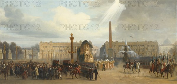 Napoleon's funeral carriage crosses the Place de la Concorde, December 15, 1840, 1844. Artist: Guiaud, Jacques (1810-1876)