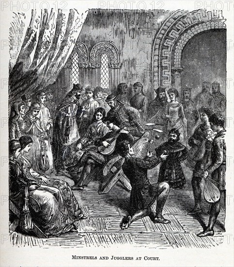 Minstrels and Jugglers at Court, 1882. Artist: Anonymous