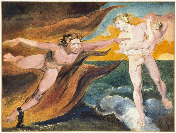 The Good and Evil Angels Struggling for Possession of a Child, 1795. Artist: Blake, William (1757-1827)