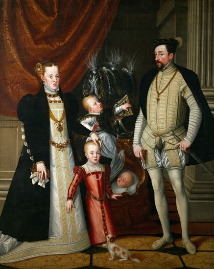 Holy Roman Emperor Maximilian II of Austria (1527-1576) and his wife Infanta Maria of Spain with the Artist: Arcimboldo, Giuseppe (1527-1593)