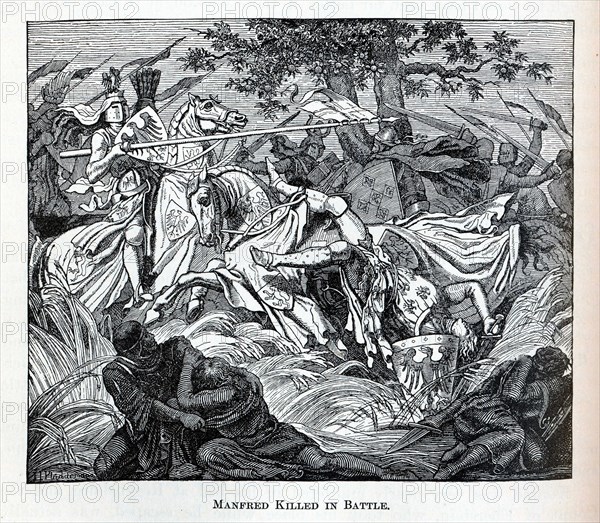 Manfred Killed in Battle, 1882. Artist: Anonymous