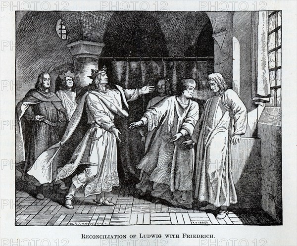 Reconciliation of Ludwig with Friedrich, 1882. Artist: Werthmann, Wilhelm (active 1854-1885)