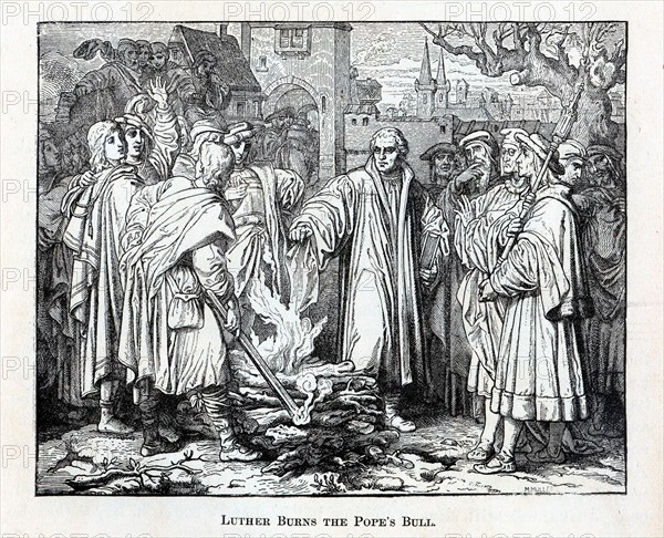 Luther Burns the Pope's Bull, 1882. Artist: Anonymous