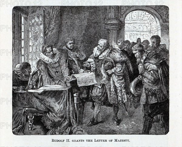 Rudolf II grants the Letter of Majesty, 1882. Artist: Anonymous