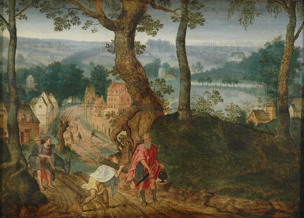 Landscape with Abraham and Isaac, Mid of 17th century. Artist: Grimmer, Jacob (ca 1525-1590)