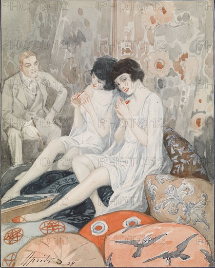 Lady in Her Boudoir, 1929. Artist: Apsit, Alexander Petrovich (1880-1944)