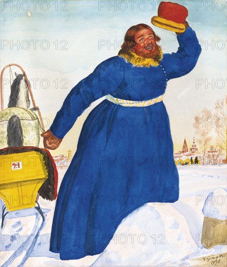 Coachman, 1920. Artist: Kustodiev, Boris Michaylovich (1878-1927)