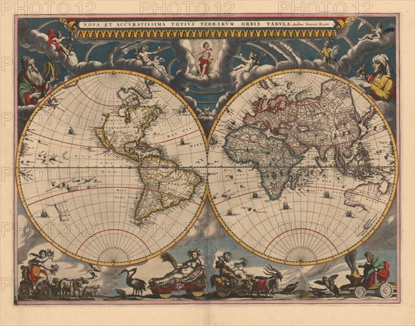 Double hemisphere map of the World, 1662. Artist: Blaeu, Joan (1596-1673)