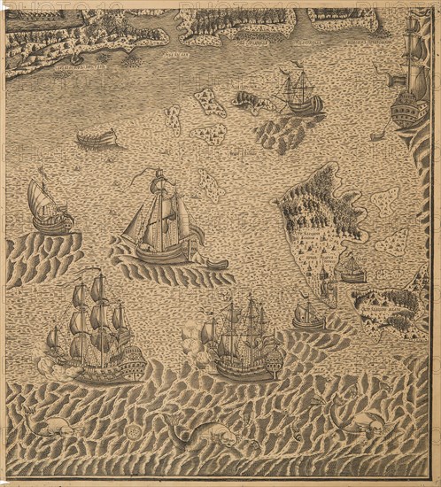 Peter the Great's Fleet at the Onega Bay, ca 1707. Artist: Anonymous