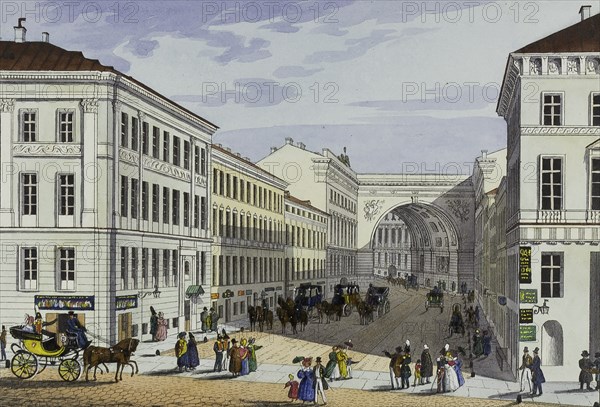 Millionnaya Street and Kotomin House in Saint Petersburg, First half of the 19th cent.. Artist: Beggrov, Karl Petrovich (1799-1875)