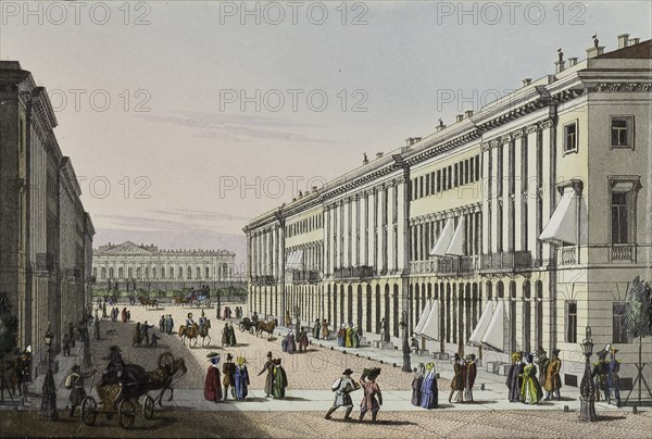 The Mikhailovskaya Street with view of the Michael Palace in St. Petersburg, First half of the 19th  Artist: Beggrov, Karl Petrovich (1799-1875)
