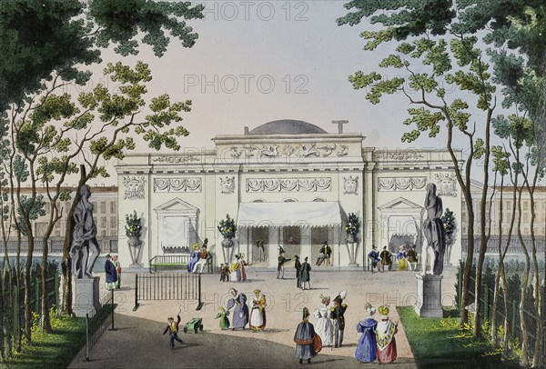 Café at the Summer Garden in St. Petersburg, First half of the 19th cent.. Artist: Beggrov, Karl Petrovich (1799-1875)
