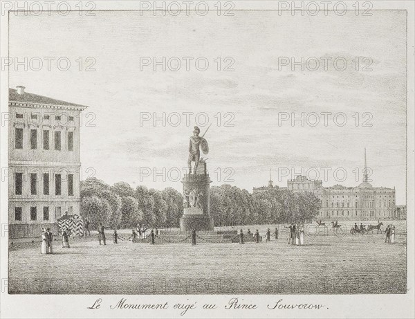 View of the Field of Mars and the Suvorov Monument in Saint Petersburg, 1821-1822. Artist: Martynov, Andrei Yefimovich (1768-1826)