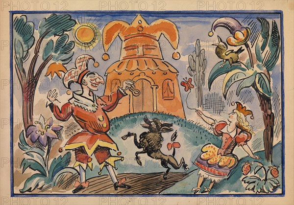 Illustration for War of Petrushka and Stepka-Rastrepka by Evgeni Schwartz, 1925. Artist: Radakov, Alexei Alexandrovich (1877-1942)