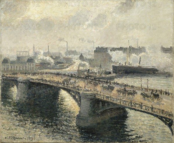 Pont Boïeldieu in Rouen, sunset, misty weather, 1896.