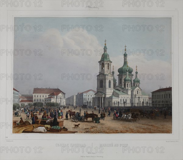 The Sennaya Square and the Saviour Church in Saint Petersburg, 1840s.