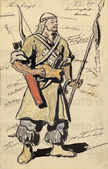 Costume design for the opera Prince Igor by A, Borodin, 1908.