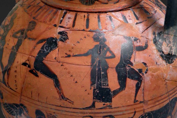 The long jump event at the ancient Olympic Games, Attic black-figured cup, 540 BC.