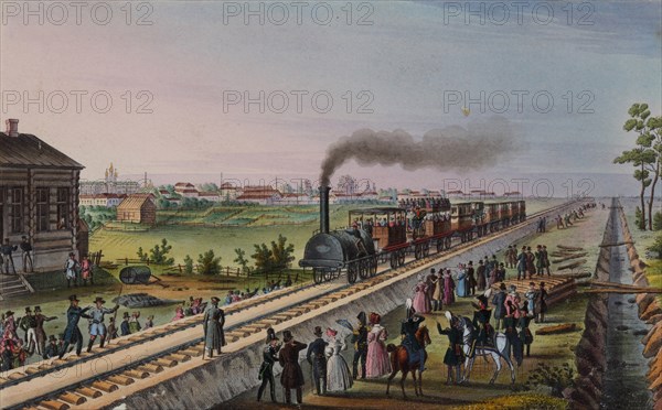 Arrival of the first train from St, Petersburg to Tsarskoye Selo on 30 October 1837, Early 1840s.