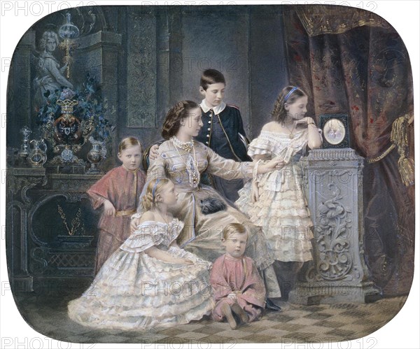 Portrait of Grand Duchess Alexandra Iosifovna of Saxe-Altenburg (1830-1911) with children.