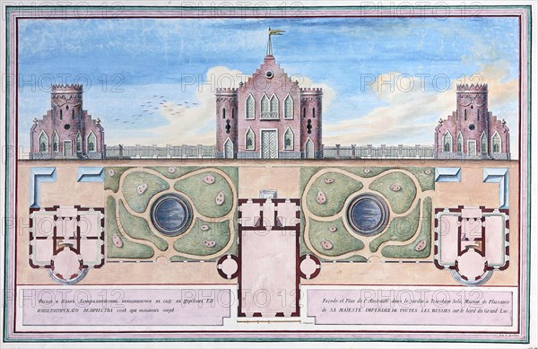 Facade and Plan of the Dutch Admiralty in the Catherine Park of Tsarskoe Selo.