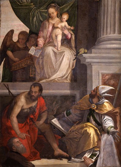 Madonna Enthroned with Child, St John the Baptist, St Louis of Toulouse and Donors.