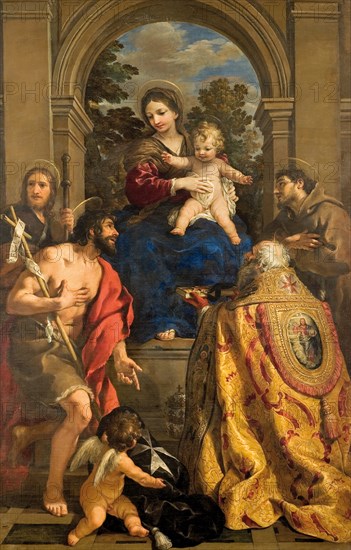 Virgin and child with Saints James, John the Baptist, Pope Stephen I and Francis.