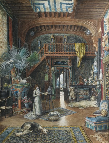 The actress Sarah Bernhardt (1844-1923) in her studio.