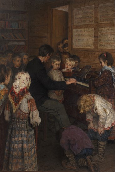 Singing lesson at the village school.