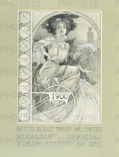 Official Banquet of the Paris International Exhibition 1900. Design for the menu.