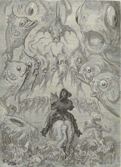 Illustration to the book The Surprising Adventures of Baron Münchhausen by Rudolph Erich Raspe.