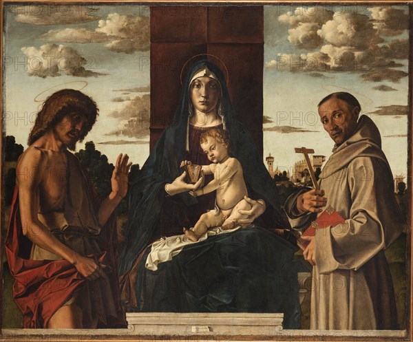 Virgin and Child with Saints Francis and John the Baptist.