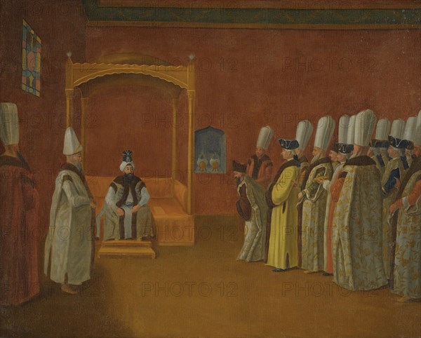 Sultan Ahmed III Receiving a European Ambassadorial Delegation at the Topkapi Palace.