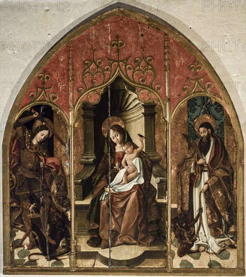 The Virgin and Child with Saints Michael the Archangel and Bartholomew.