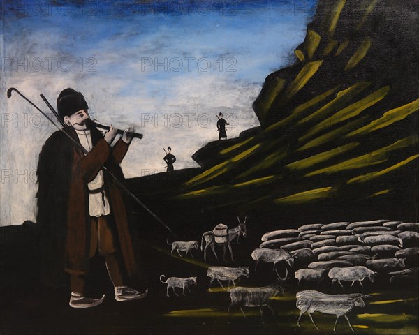 Herder with flock.