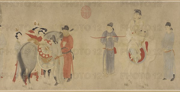 Yang Guifei Mounting a Horse, Emperor Xuanzong on horseback.