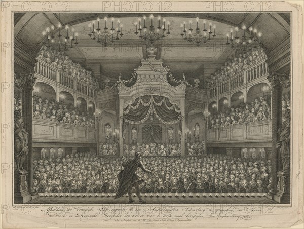 The royal couple at the theater performance in the Amsterdam Schouwburg on June 1, 1768, 1768.