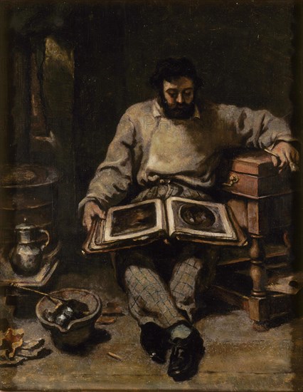 Marc Trapadoux Examining a Book of Prints, ca 1848.