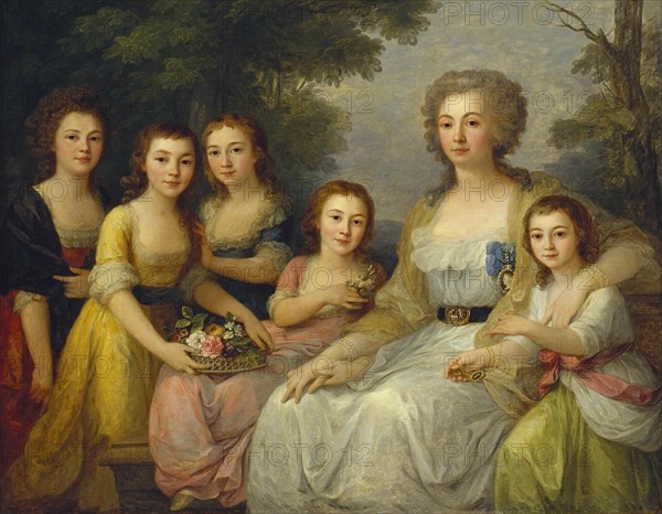 Portrait of Countess Anna Stepanovna Protasova (1745-1826) with her Nices, 1788.